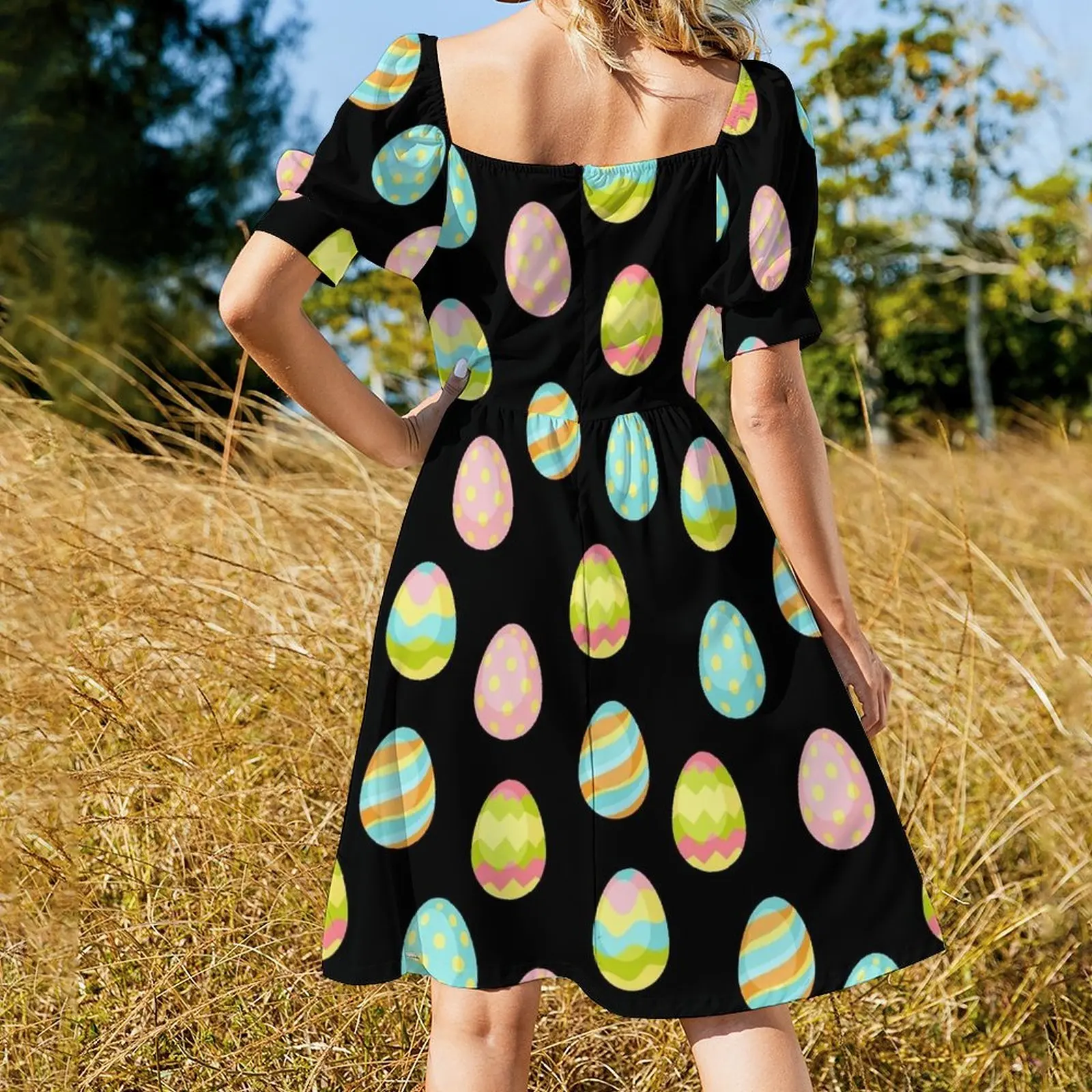 Vestido negro sin mangas de huevos de Pascua para mujer, vestido de noche, ropa de Graduación