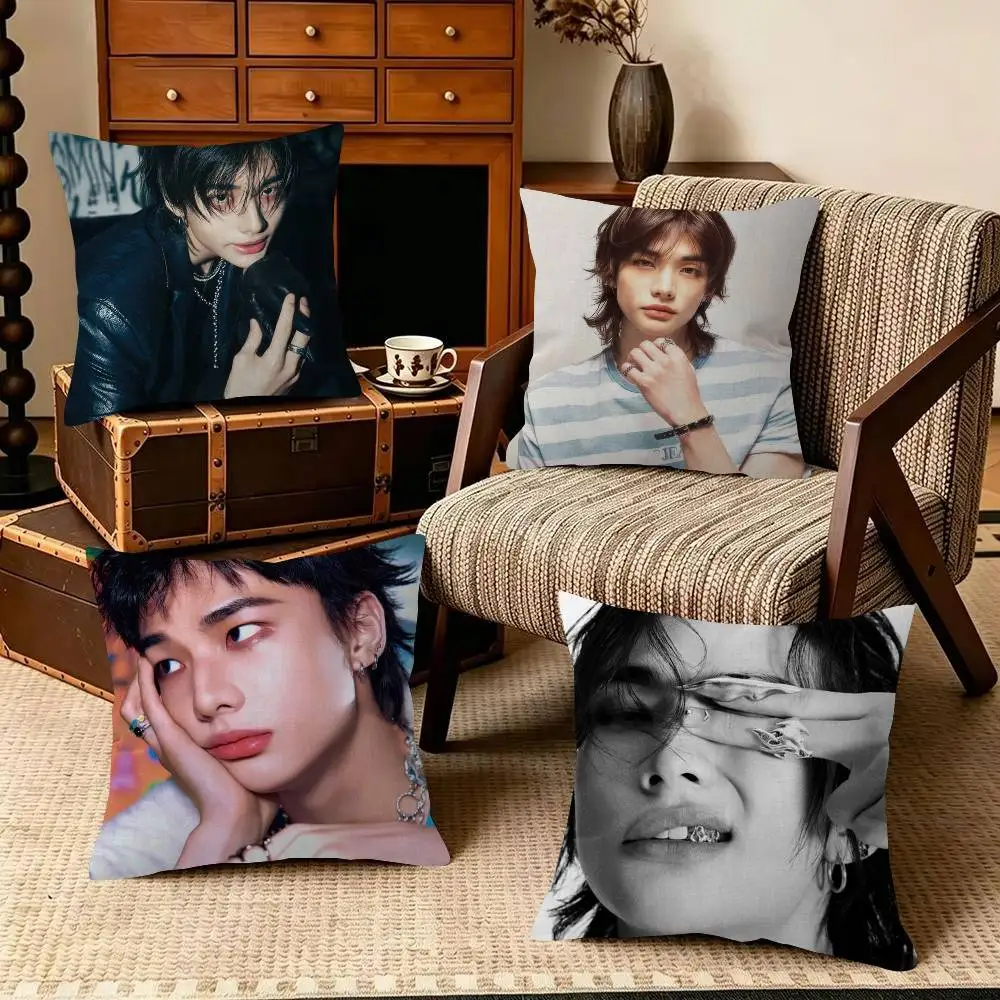 Star singer Decorative Polyester Throw Pillow Cover Square Suitable for Home Office Coffee Shop Decor  H-wang cool Hyunjin