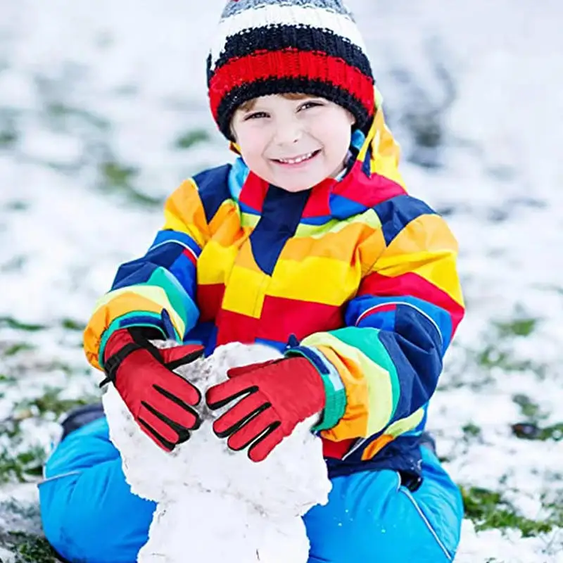 

1pair Kids Gloves Waterproof Outdoor Full Finger Thermal Gloves Children Winter Snow Mittens for for 3-13 Years Old Boy Girl