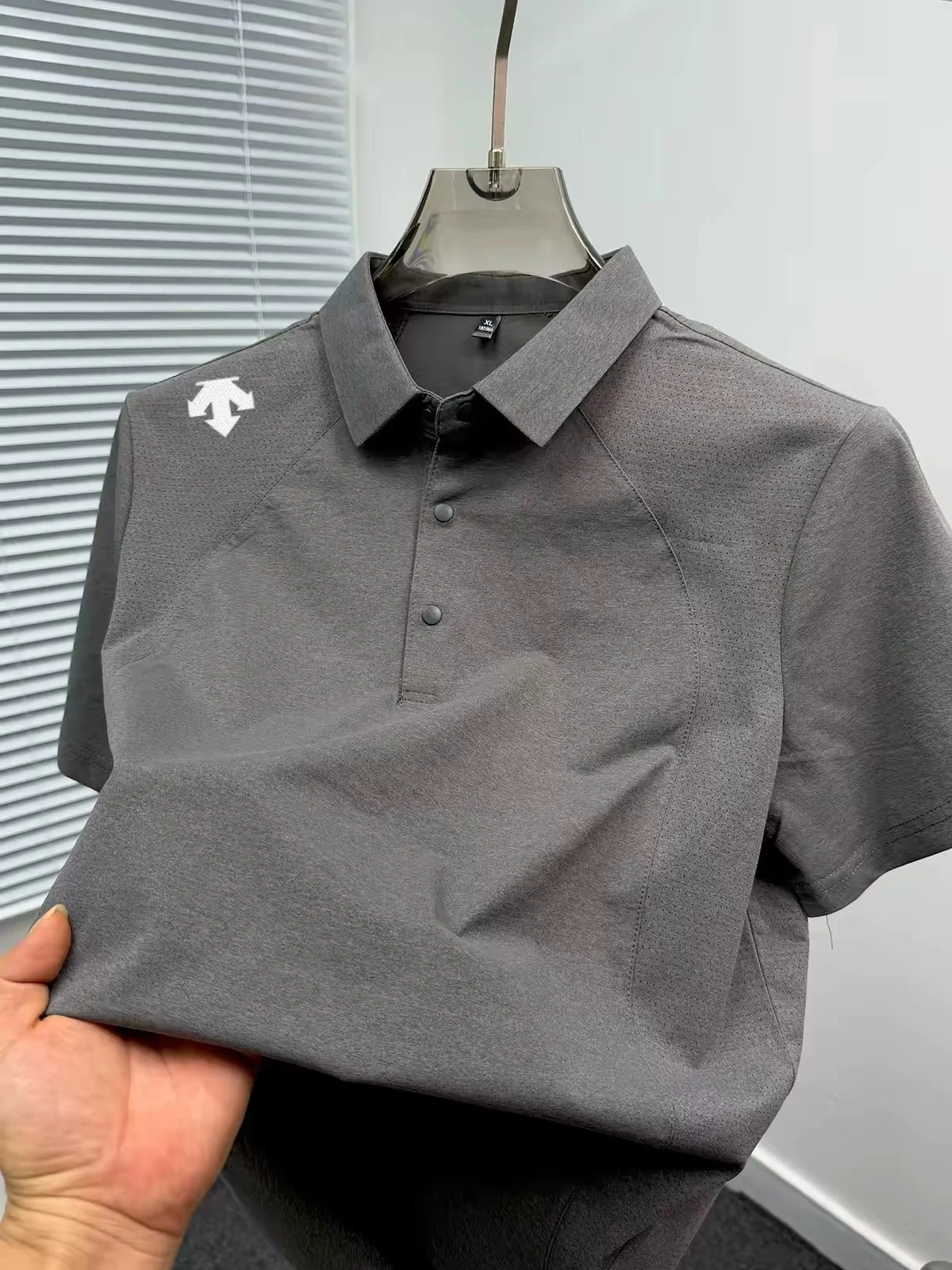 Advanced Ice Silk Cool Short Sleeve Polo Shirt Men's New Trendy Leisure Sports High end Brand Summer Breathable Lapel T-shirt