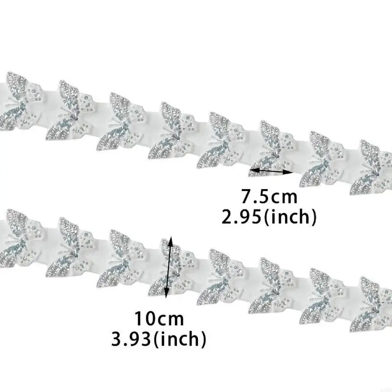 Sequined Butterfly Sew Patches Tulle Trimmings Applique for Wedding Dress Curtain Scarf Diy Decorations
