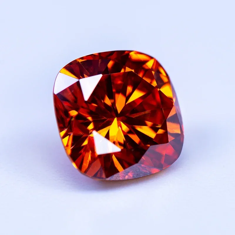 Moissanite Orange Color VVS1 Square Cushion Cut for Beads Charms DIY Jewelry Making Pendant Rings Material with GRA Certificate