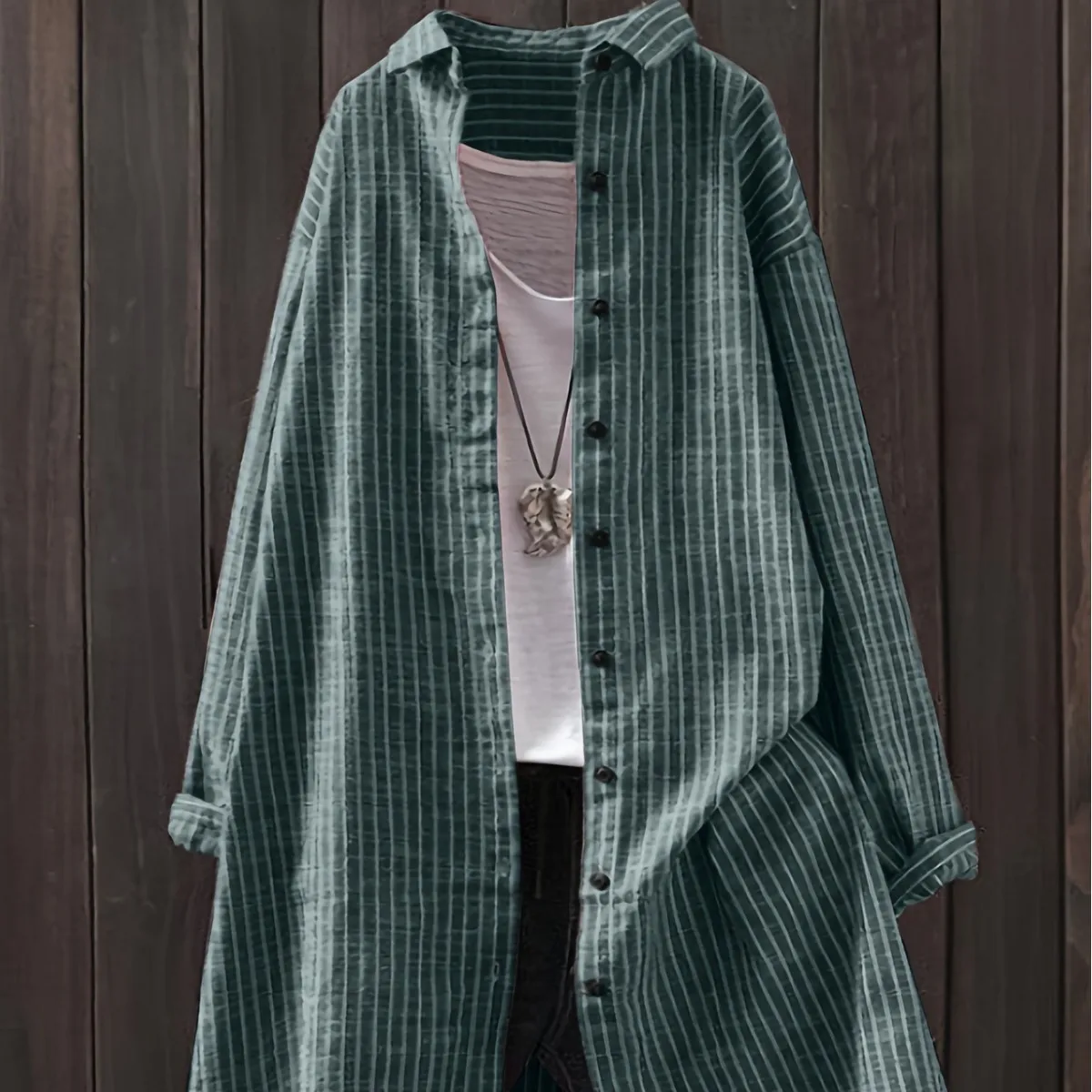 2025 New Women's Cotton and Linen Striped Shirt with Long Sleeves