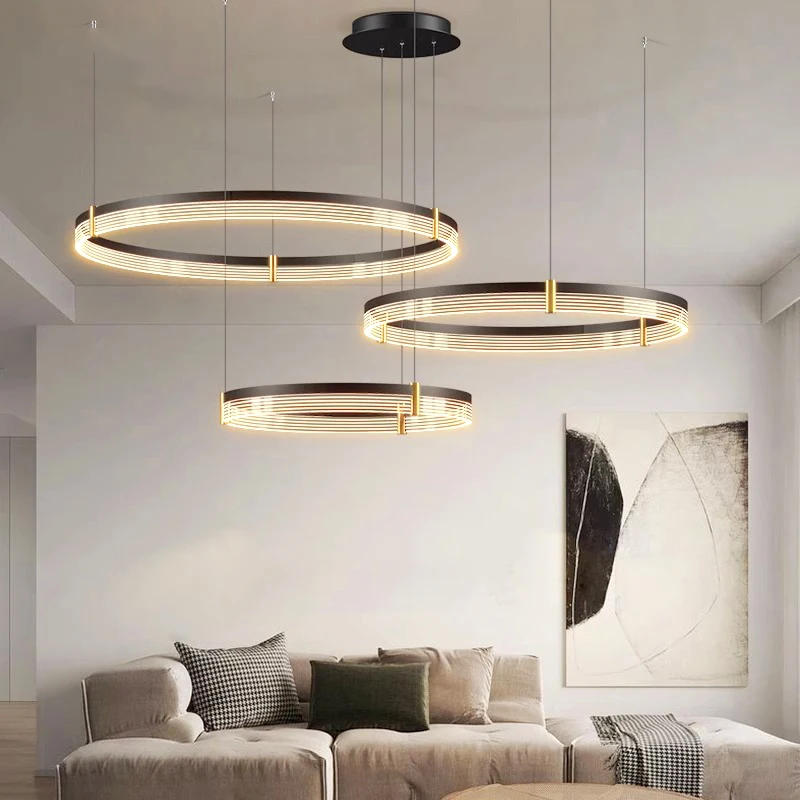 

AiPaiTe Nordic Circular Lustre Pendant Lamp, Gold Acrylic LED Light for Ceilings, Stairwell & Villa
