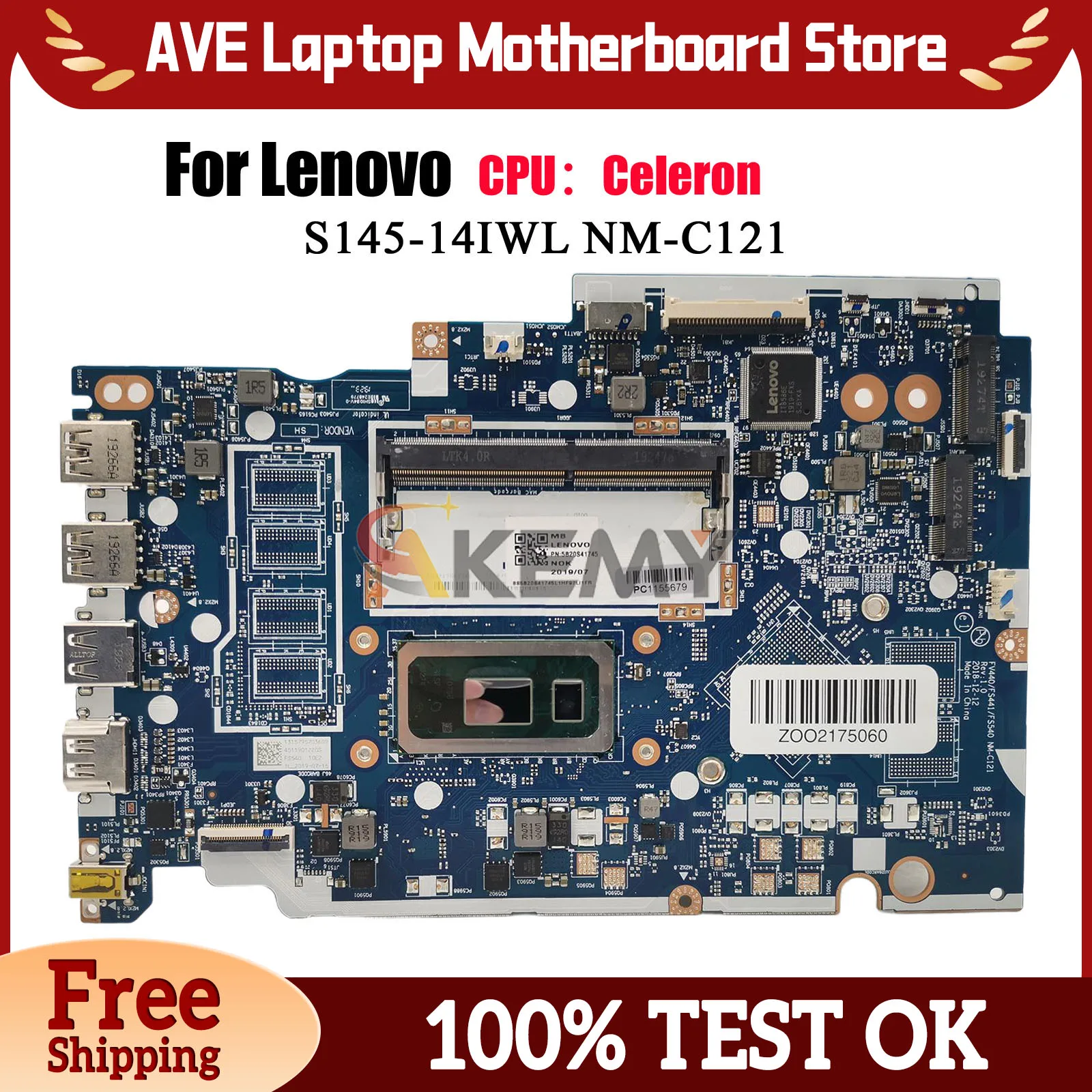 NM-C121 untuk Lenovo Ideapad S145-15IWL V15-IWL Motherboard Laptop dengan I3 I5 I7 Generasi Ke-8 UMA 100% Sepenuhnya Diuji