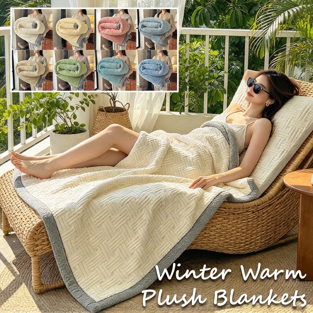 1PC Winter Warm Plush Blankets Imitation Wool Bed Cover Double-sided Velvet Thickened Leisure Blanket for Office Sofa Bed Manta