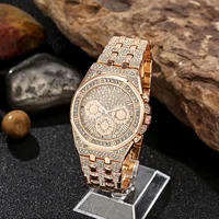Relógio de negócios masculino moda cheio de diamante casual liga aço banda relógio de pulso de quartzo 3