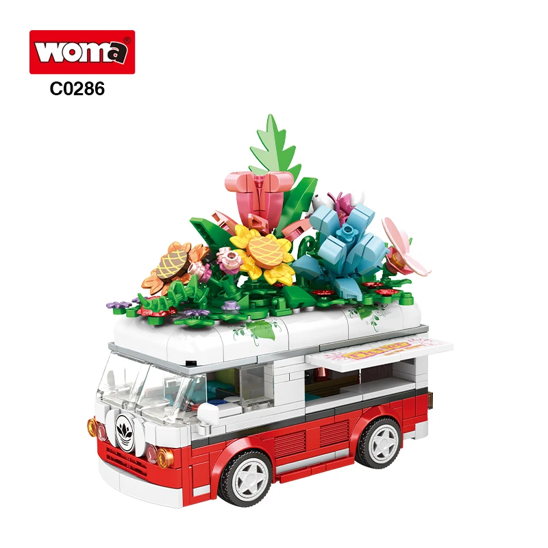 

Bus Building Blocks Set Mini Van with Floral Arrangement, Educational Toy for Kids & Adults, Perfect Gift for Home Decor