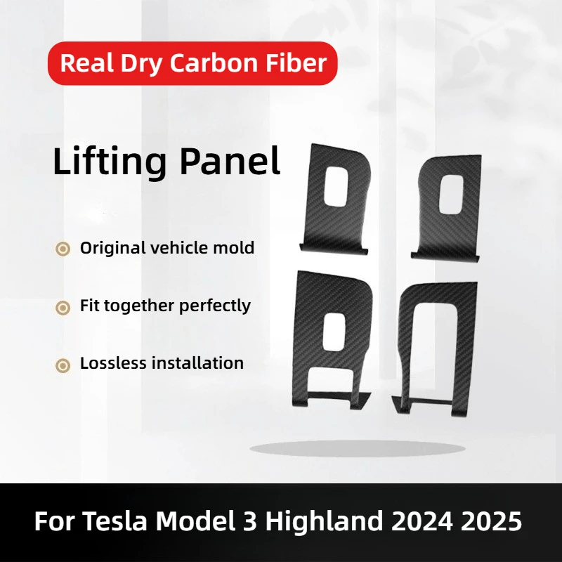 ألياف الكربون الحقيقية نافذة السيارة لوحة التحكم زر ديكور ملصق الباب التبديل غطاء إطاري ل تسلا نموذج 3 هايلاند 2024