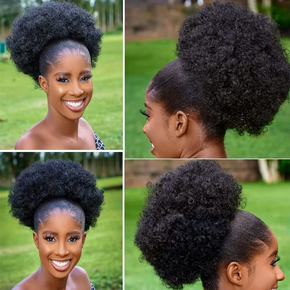 Grandes extensões de rabo de cavalo afro puff clipe em cordão rabo de cavalo resistente ao calor sintético afro encaracolado rabo de cavalo peças de cabelo
