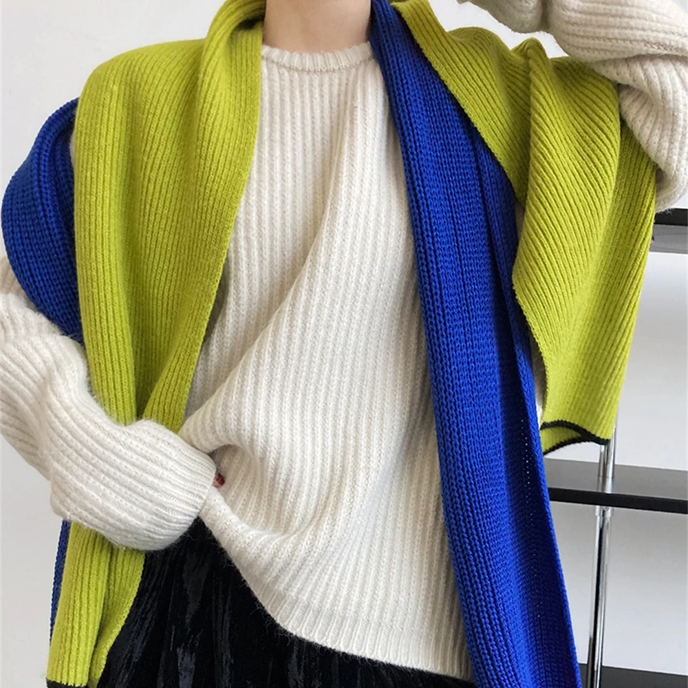 2024 Winter Knitted Scarf for Women Solid Color Lady Outdoor Warm Shawl Woolen Neckerchief Female Soft Cashmere Bufanda Muffler