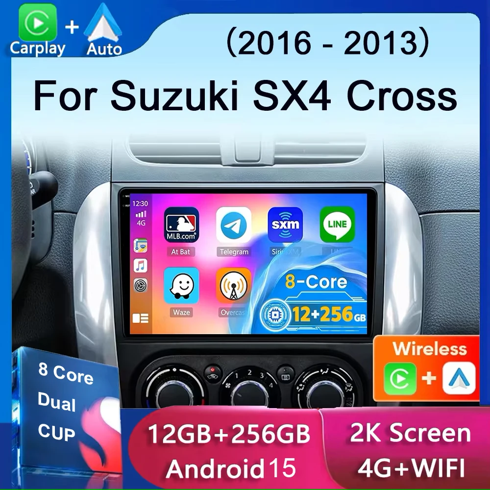 

Android 15 Carplay + автоматический аудио автомобильный радиоприемник для SUZUKI SX4 S-CROSS 2012-2017 авторадио мультимедийный видеоплеер экран автомобильный GPS