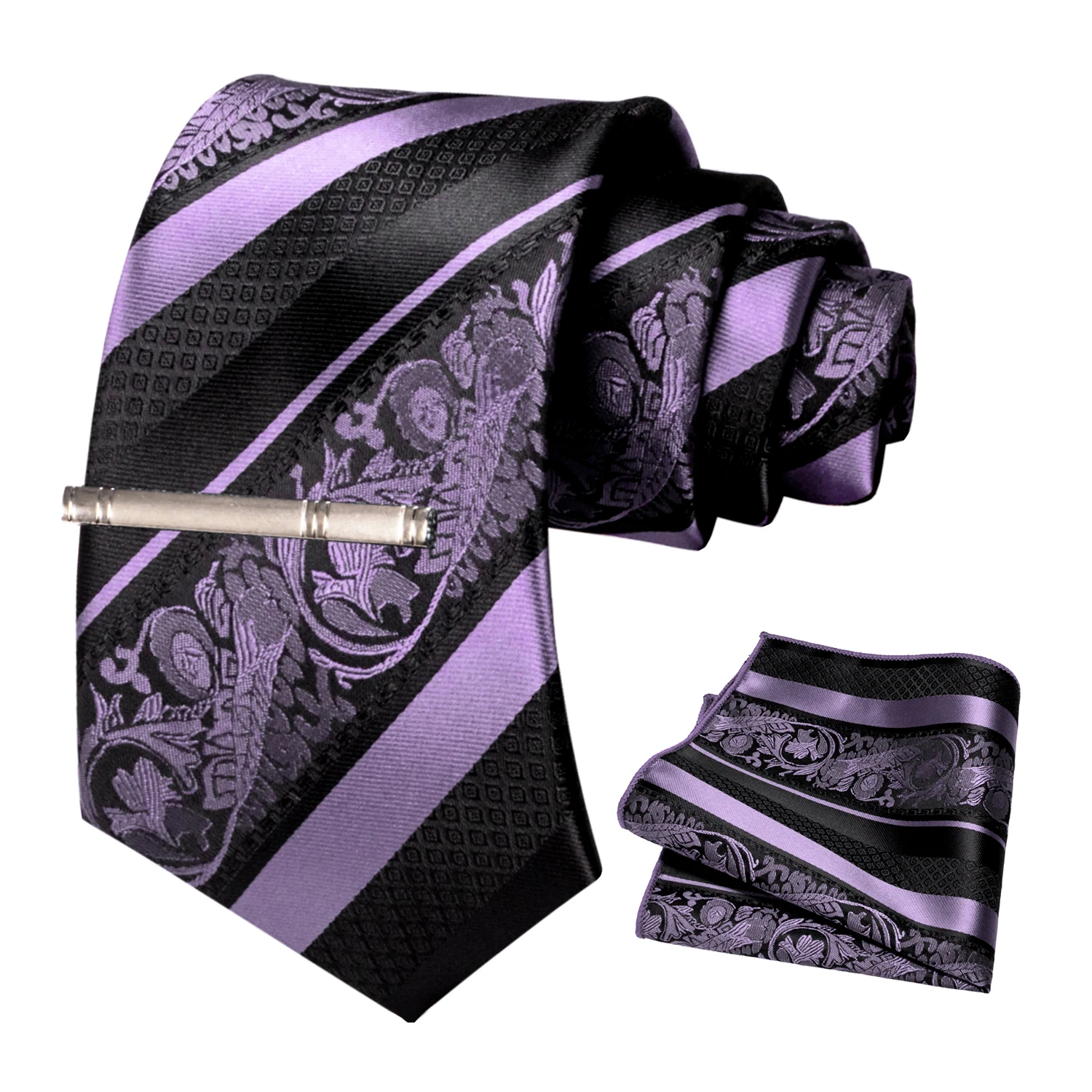 Klassische Herren-Krawatte mit Blumenmuster, 8 cm, Seidenkrawatten-Set, Einstecktuch, Krawattenklammer, Business-Anzubehör, Bräutigam-Hochzeitskrawatte – Detail 22