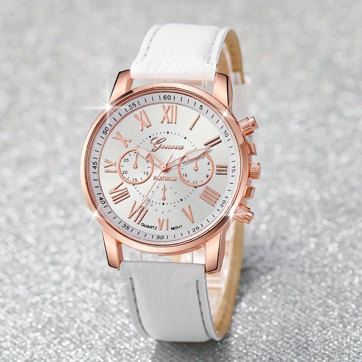 Relógio de quartzo casual redondo feminino, analógico, relógio de pulso de couro PU, pulseira de strass, presente para a mãe, ela, 2 peças