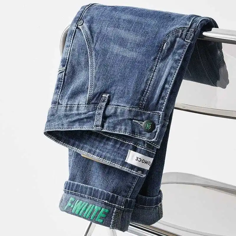 

Мужская одежда, новинка 2025, джинсы, мужские осенние тонкие свободные универсальные трендовые красивые прямые повседневные джинсовые брюки-карго для мужчин