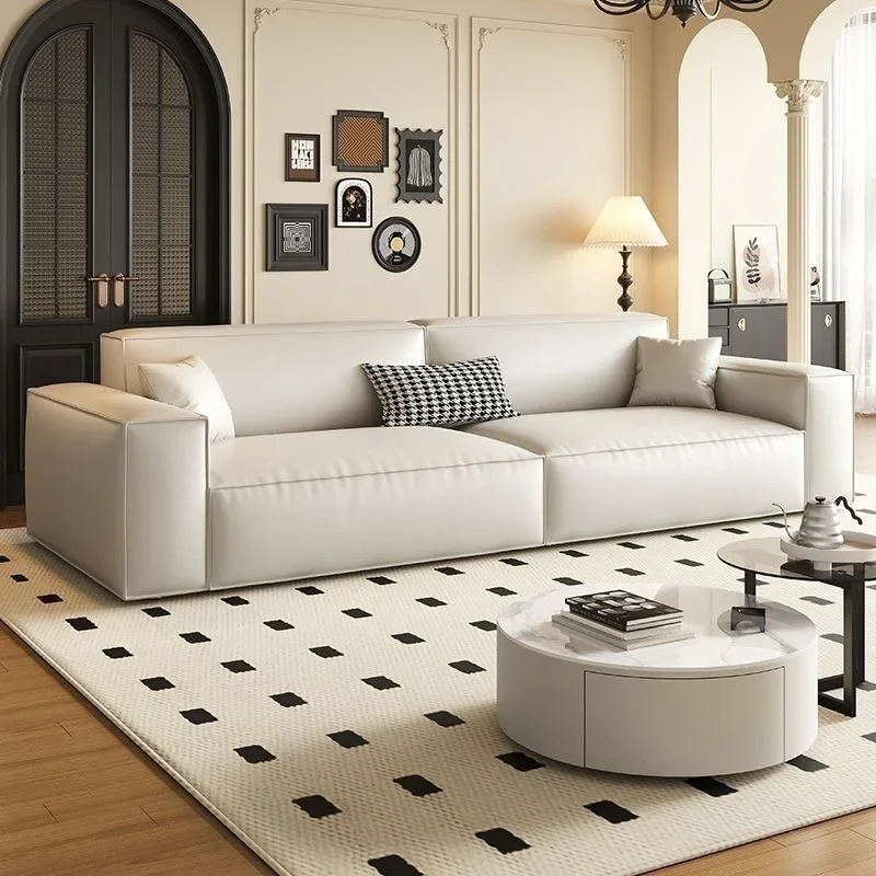 Italian technology cloth sofa small apartment double three or four people straight row technology cloth tofu sofa