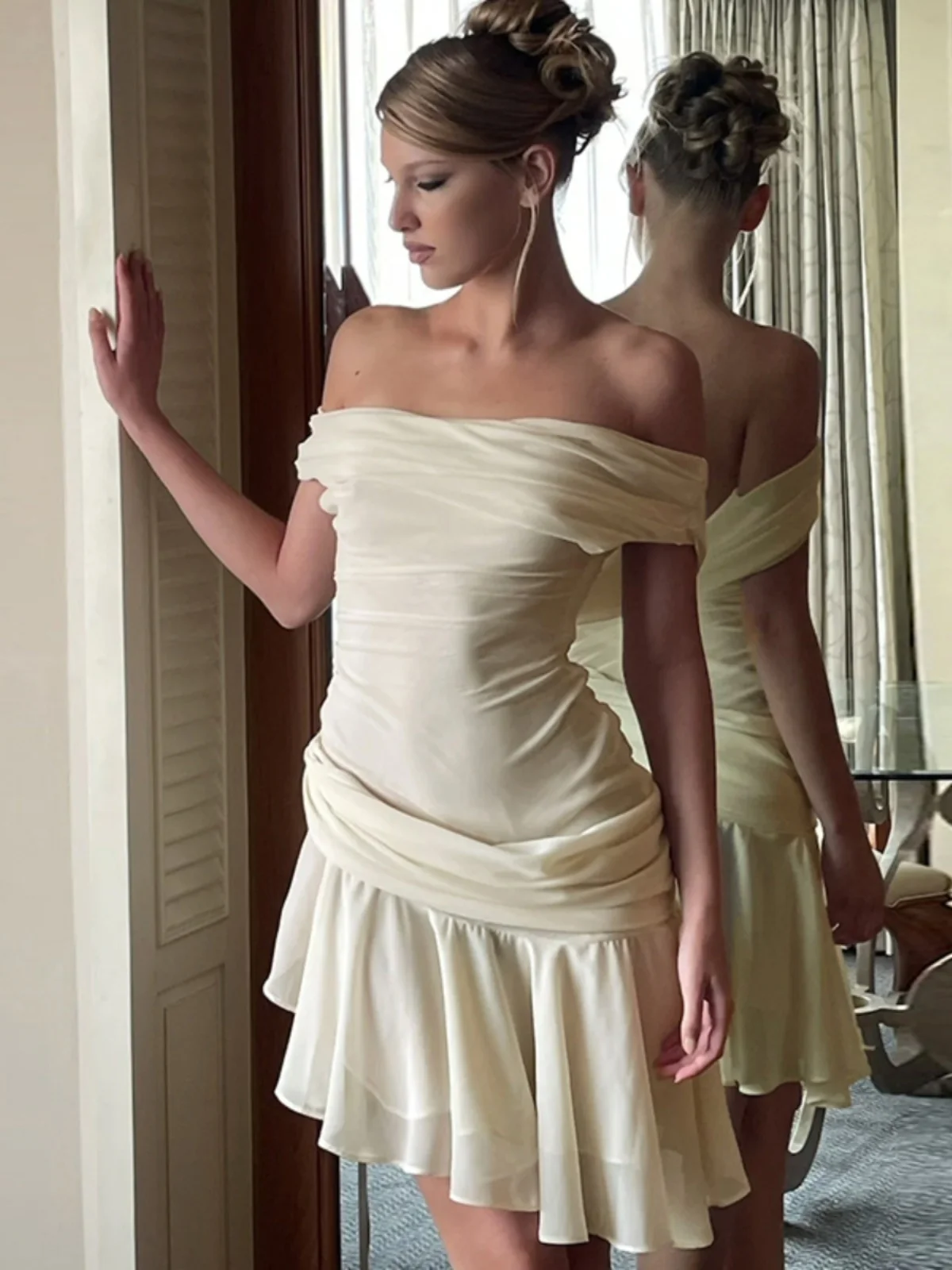 Vestidos femininos férias outono inverno manga comprida batwing bolha puff manga respirável em camadas texturizado aconchegante solto-ajuste baggy