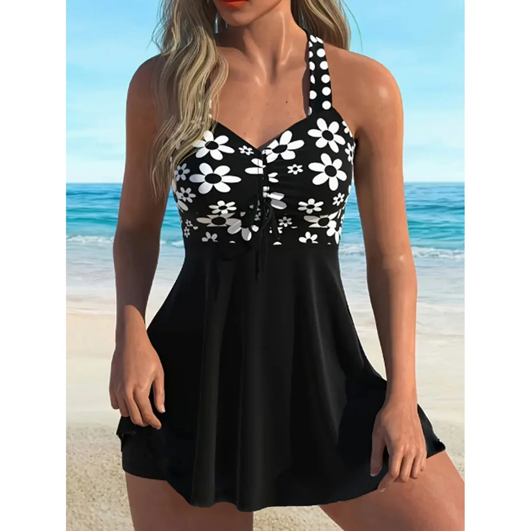 M - 3XL, hoch geschnittener Bikini, bedruckter Tankini, Damen-Badeanzug, zweiteiliges Bikini-Set, Badebekleidung, Badeanzug, Modell V6571. – Detail 2
