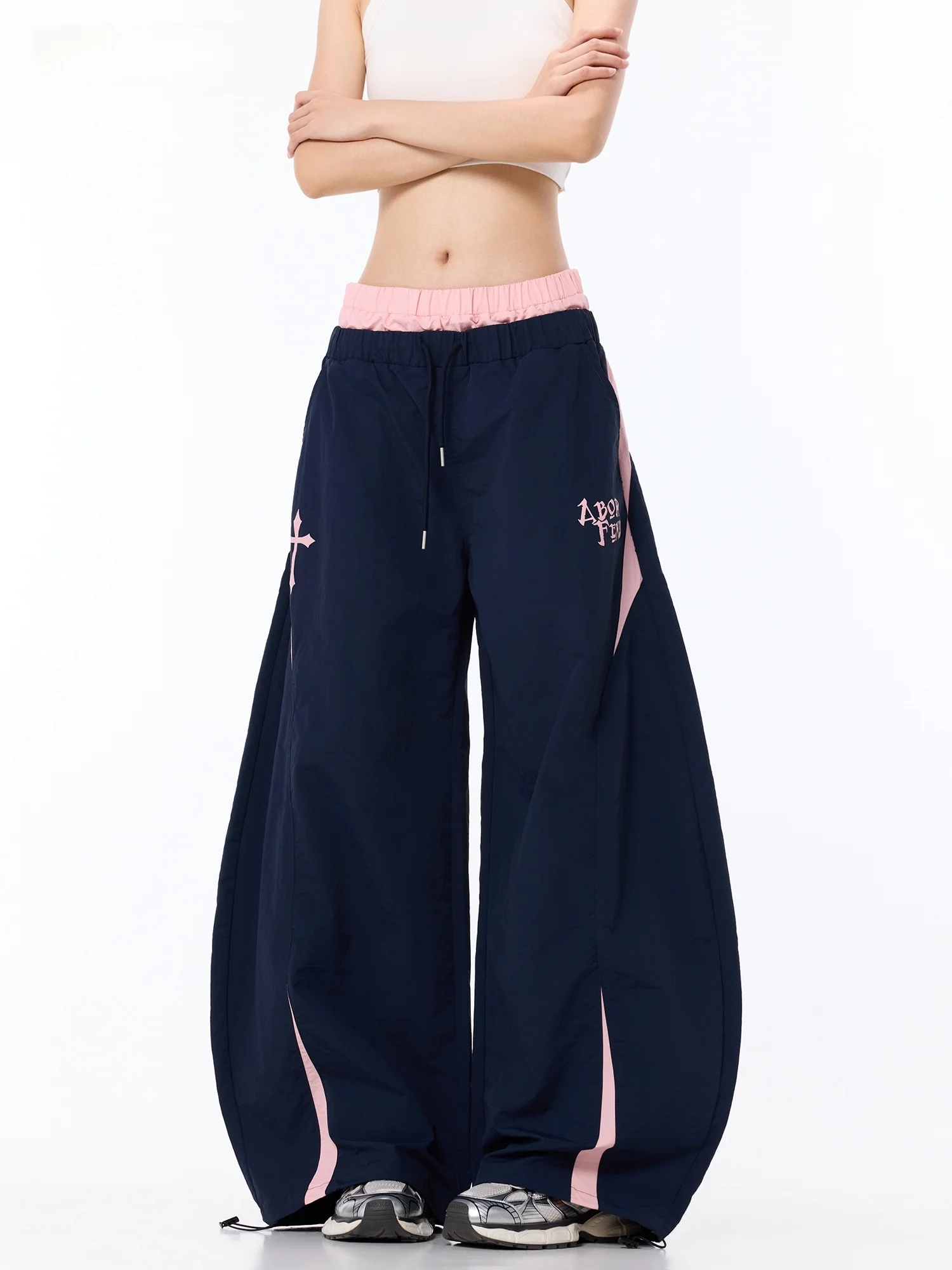 Quick Dry Lightweight Summer Casual Pants Women's New Splicing Double Waist Design Sense Print Cuffed Knife  Pants