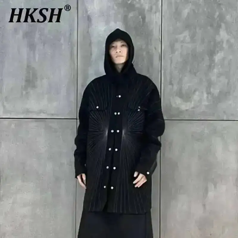 

Новинка весна-осень HKSH стильная рубашка в стиле темного шоу с лазерной вышивкой Ray RO шикарное повседневное пальто Мужская модная полосатая рубашка в стиле панк HK0391