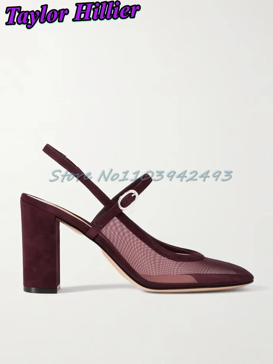 

Mesh Cherry Red Heels Shallow Heeled Sandals Women Luxury Designer Shoes Summer Chunky Heel Sandalias De Mujer Buckle Strap 2025