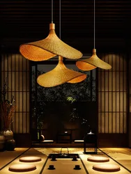 Rattan Woven Pendant Light Natural Handmade Ceiling Pendant Lighting Chandelier Hanging Lampshade Fixture Home Decoration
