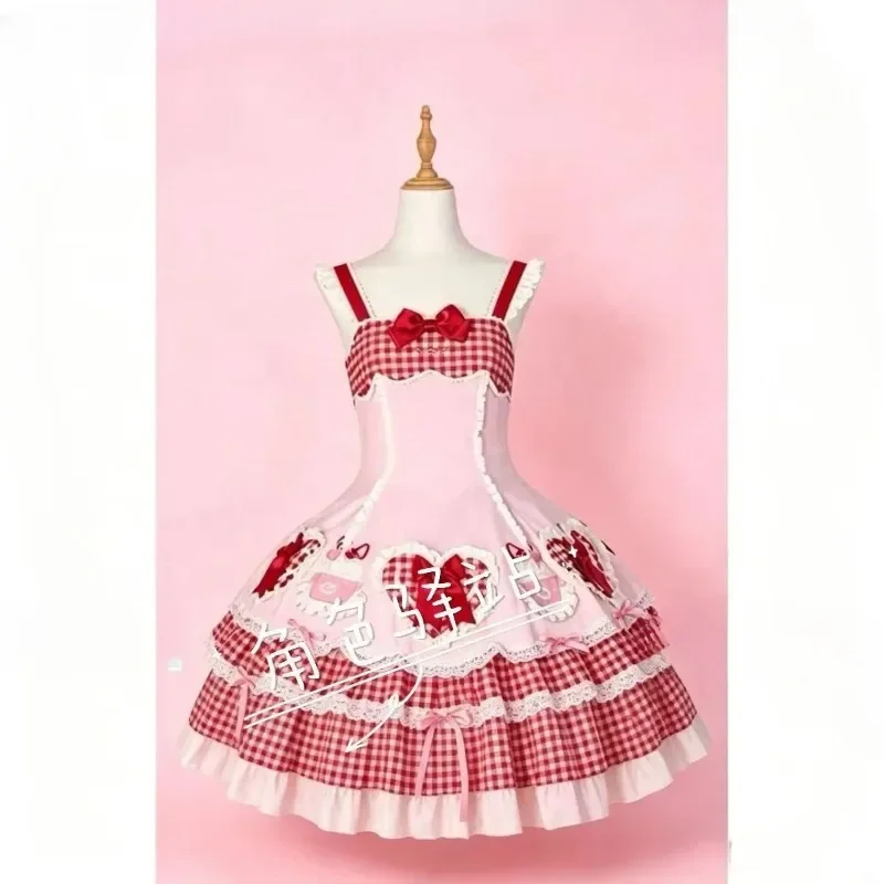 

Cute Strawberry Plaid Ball Gown Lolita Dress Jsk Suspender Dress Summer New Soft Girl Sweet Cute Daily Party Birthday Lo Dress