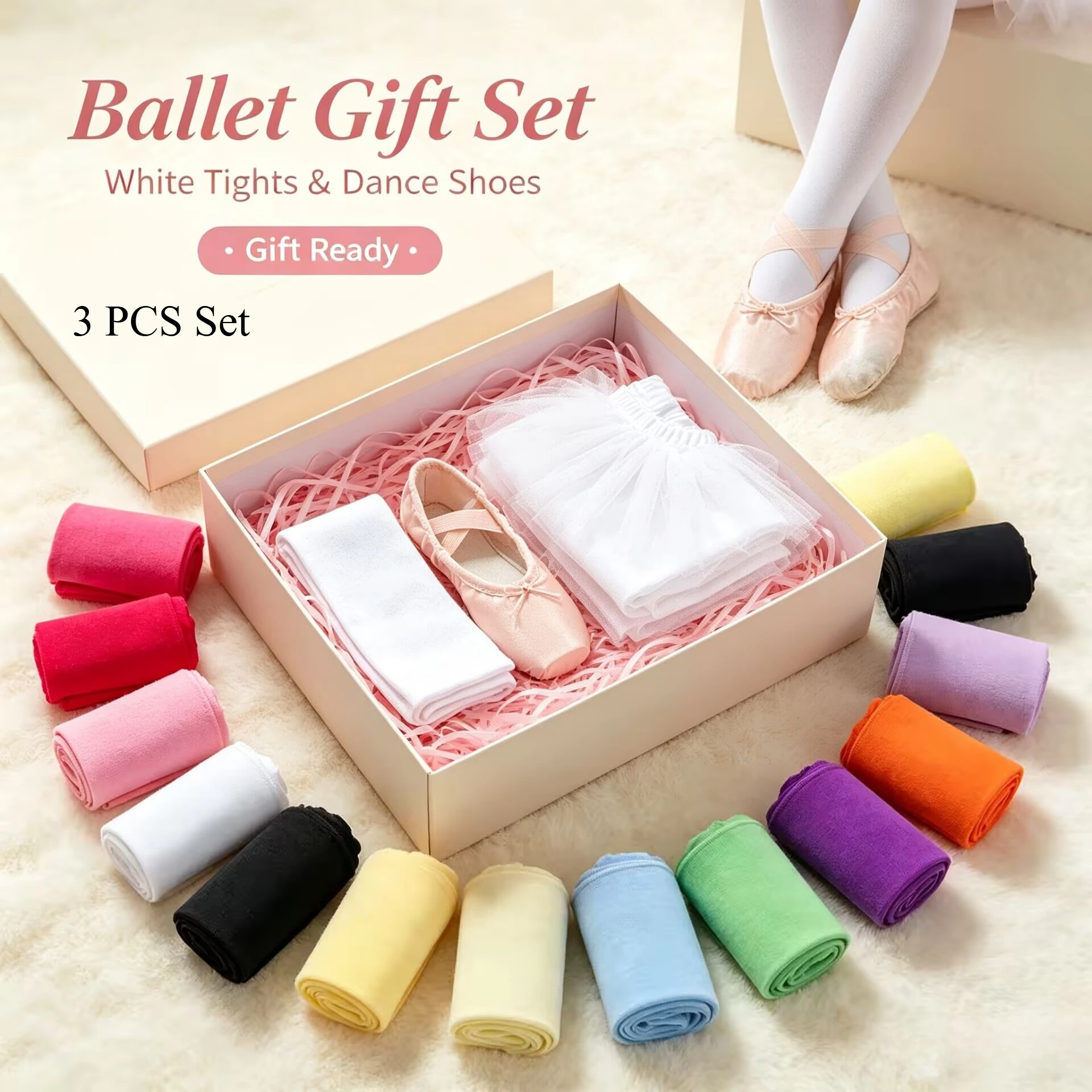 3 Pairs of Girls' Ballet Tight Pants Super Soft Children's Dance Ankle Long Socks Suitable for Girls' School Elastic Leggings
