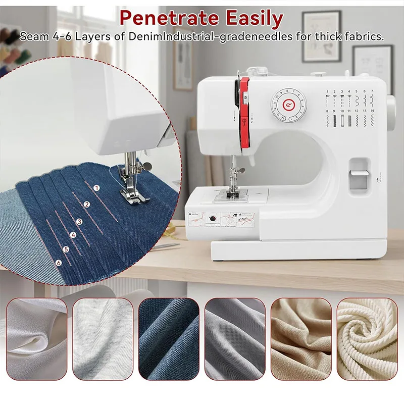 Mini electric sewing machine with extension table，14Types of sewing stitches，Portable sewing machine with foot pedal，Suitable fo