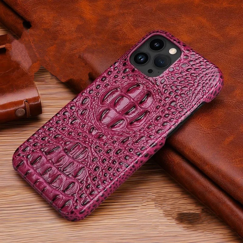 Suitable for iPhone case high-grade crocodile head pattern genuine leather, cowhide, protective cover