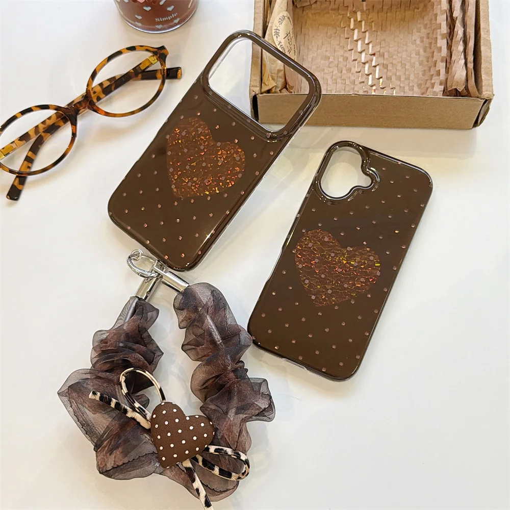 Korean Dots Love Cute Phone Case For iPhone 18 Pro 16 15 17 Pro Max Back Cover Shockproof Kawaii Cases 18 Promax Funda Coque