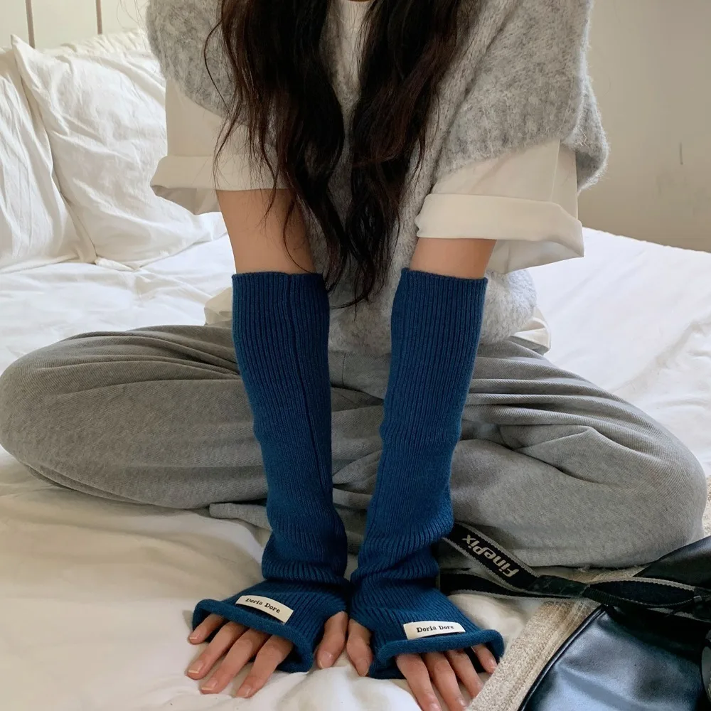 Hand Covers Korean Style Knitted Warm Sleeves Solid Color Y2k Woolen Arm Gloves Hole Sweet Warm Arm Covers Spring