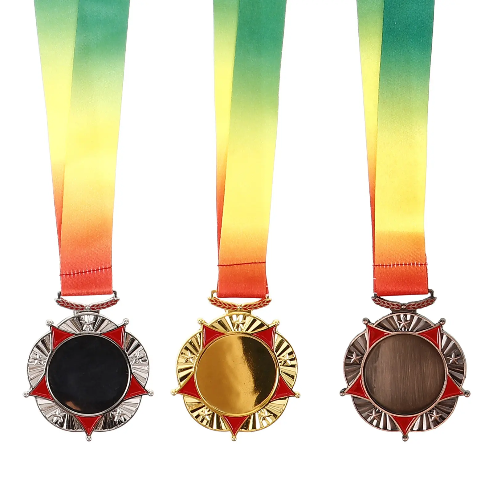 3Pcs Metal Award Medals Zinc Alloy Pentagram Design Comfortable Ribbon Sports Competitions Events Achievement Sports