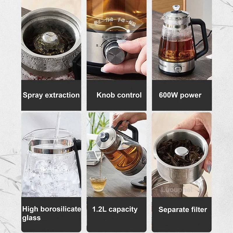 1200 مللي ماكينة صنع الشاي بوير الشاي الأخضر الزجاج البخار إبريق الشاي العزل التلقائي وعاء صحي صغير غلاية كهربائية منزلية 220 فولت