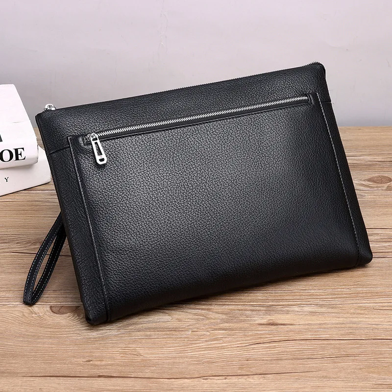 High end soft cowhide casual men's large capacity clutch bag, Envelope Bag genuine leather business wrist bag A4 document folder