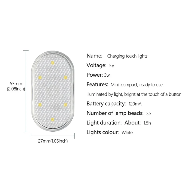 Car Interior Dome Light Finger Touch Sensor Reading Lamp 5V LED Car Styling Night Light Mini USB Charge Six Color Car door Light