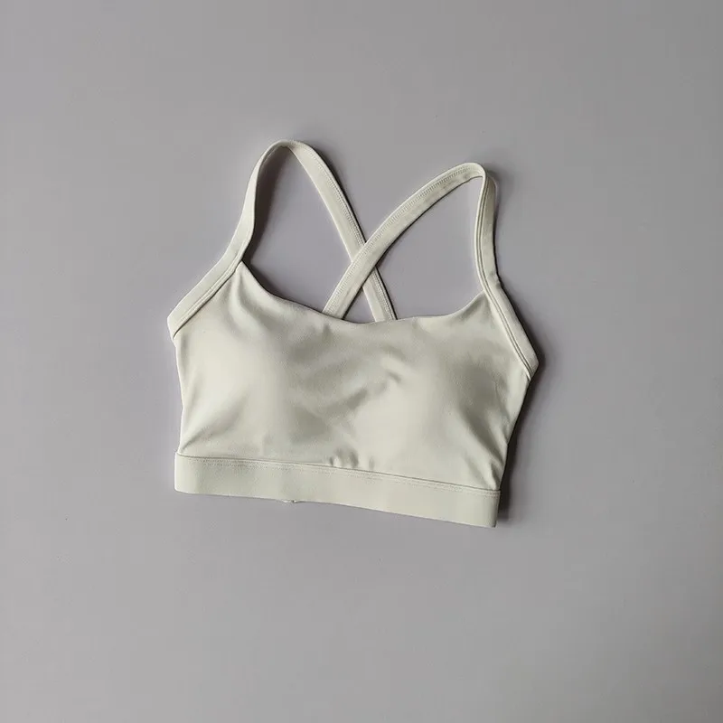 Damen-Yoga-Unterwäsche in Unifarben, Fitness-BH, weiches Sport-Top mit überkreuztem Rücken und Push-up-Effekt, mit Brustpolster, Yoga-Top, Sport-Crop-Top. – Detail 13