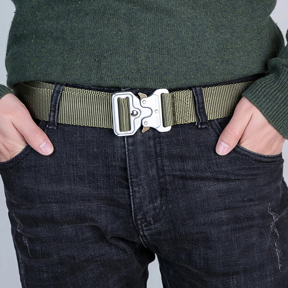 38mm Taktischer Gürtel für Herren Robuster Nylon-Hüftgürtel mit Silberschnalle Unisex Designer-Jeansgürtel für Damen – Detail 16