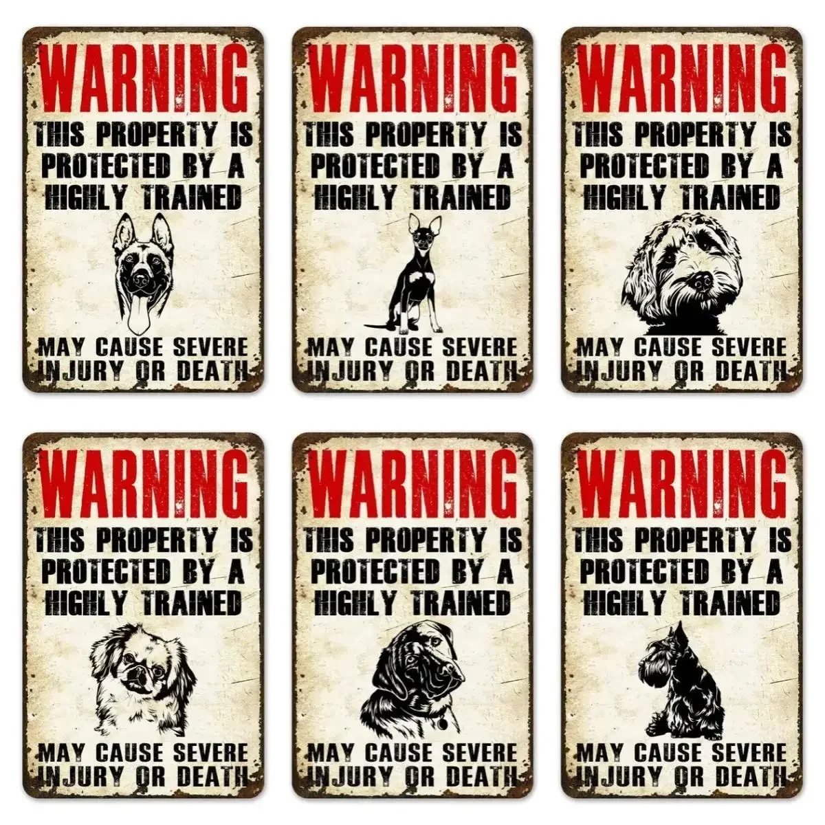 Warning This Property Is Protect By Belgian Malinois Dog Tigers Lions Tin a Vintage Farm Decor Art Pet Lover Tin Metal a Zoo Bar