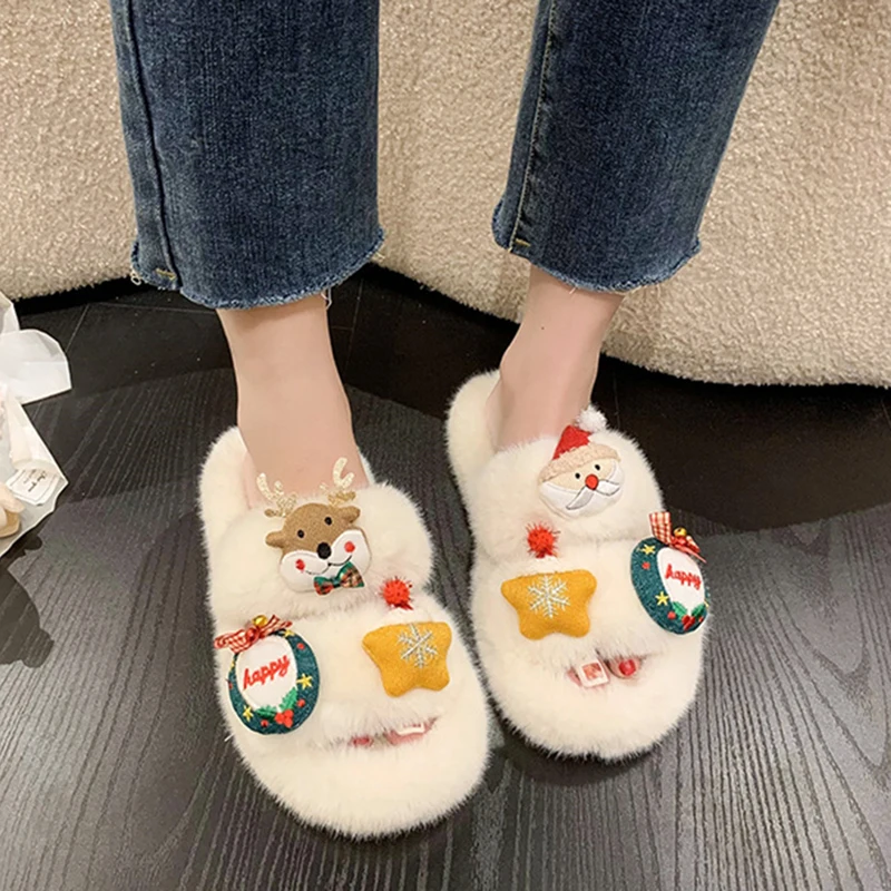 

Christmas Elk Cotton Slippers For Women New Halloween Bedroom Soft Winter Indoor Shoes Warm Closed Toe Plush Cotton Slippers