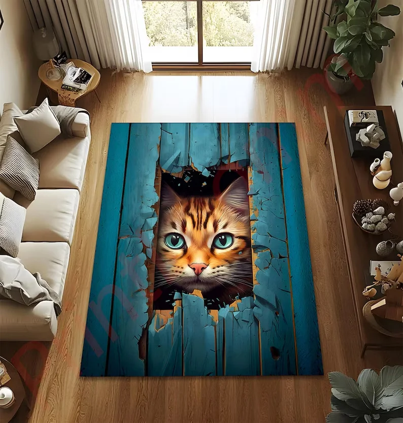 Lavender Field Cat Rug Purple Wildflower Garden Art Non-Slip Machine-Washable Home Decoration Carpets