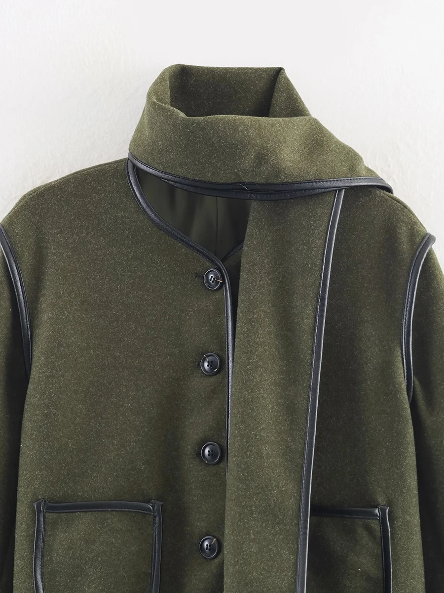 TWOTWINSTYLE الفرنسية الشارع تقسم وشاح سترة للنساء س الرقبة طويلة الأكمام تقسم أزرار مزاجه معطف الصوف القصير الإناث