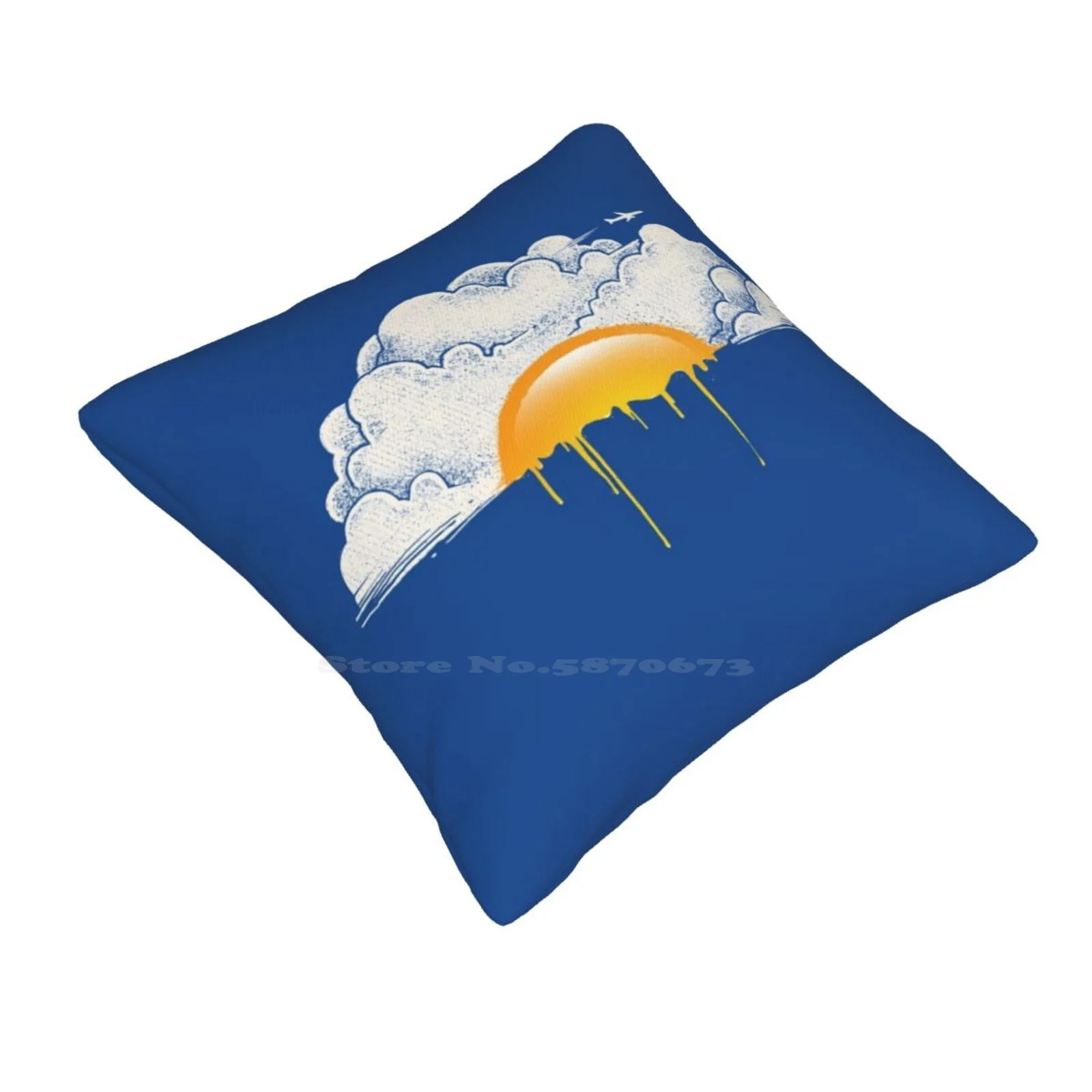 Breakfast Funny Cute Decor Square Pillowcase Breakfast Egg Plane Cloud Sky Fantasy Texture Blue Humor Sunny Side Up Silhouette