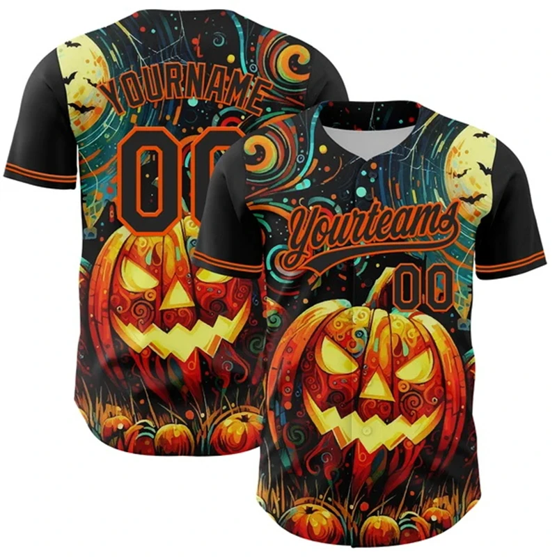 Custom Vintage Halloween Baseball Jersey For Men Personalized Bat Stripe Pattern Short Sleeve Baseball Shirt Men Women Costume