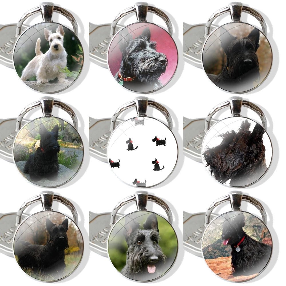 Keychain Glass Cabochon Metal Pendant Classic Men's Women's Keyring scottish terrier