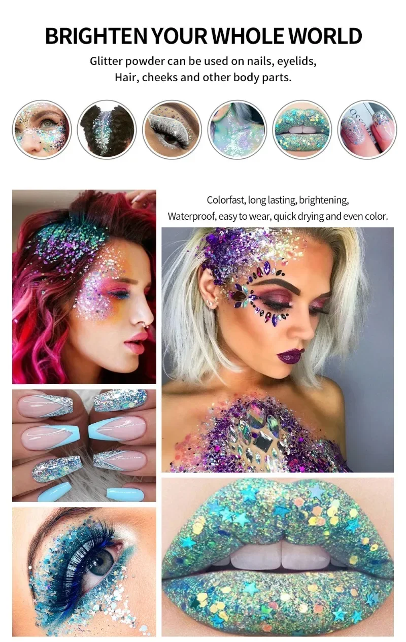 Body Glitter Gel Sequins Long Acting Face Eyes Hair Prom Party Mermaid Scales Not Easy To Take Off Eye Shadow Stage Makeup