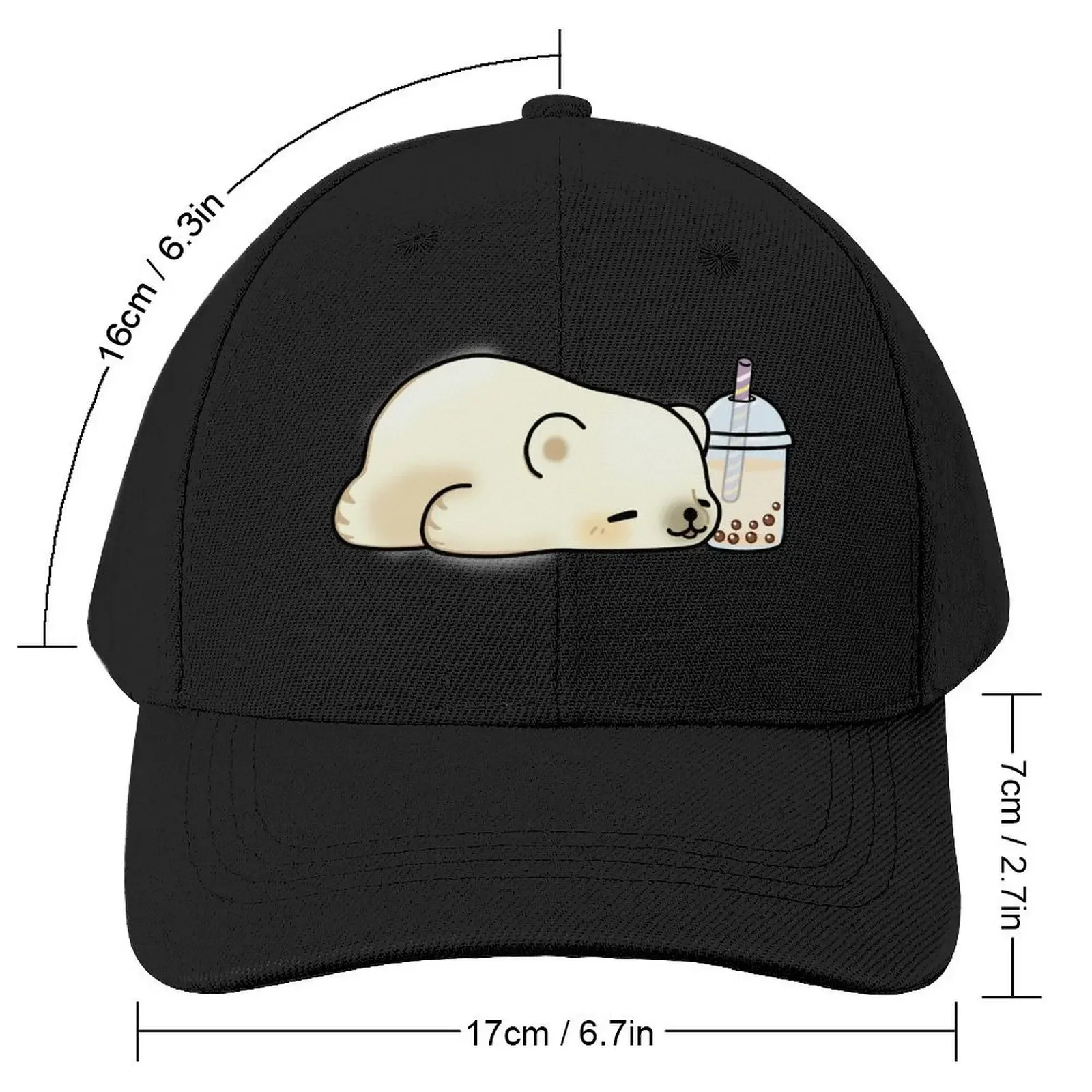 Little Polar Bear Chilling with it's Boba Tea Baseball Cap sun hat Sunscreen Caps Male Women's