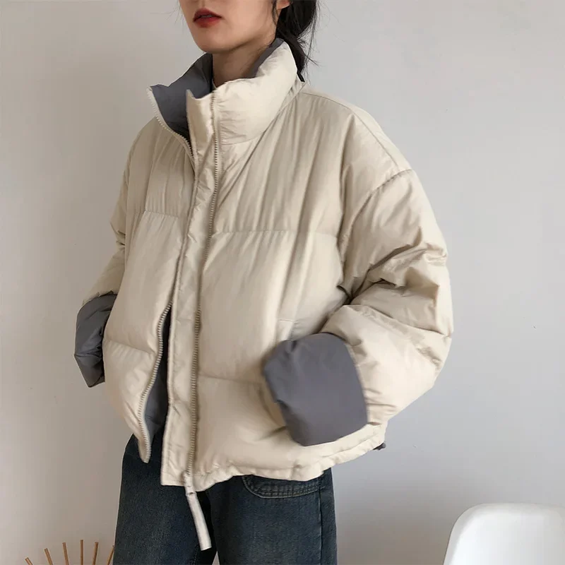 

Korean Style Solid Color Stand Collar Bread Coat Women's Autumn Winter Short Puffer Jacket Female Cotton Down Outerwear Parkas