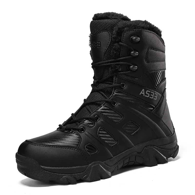 Men Winter High Top Snow Boots Fleece Lined Warm Non Slip Outdoor Hiking Walking Casual Footwear Plus Size