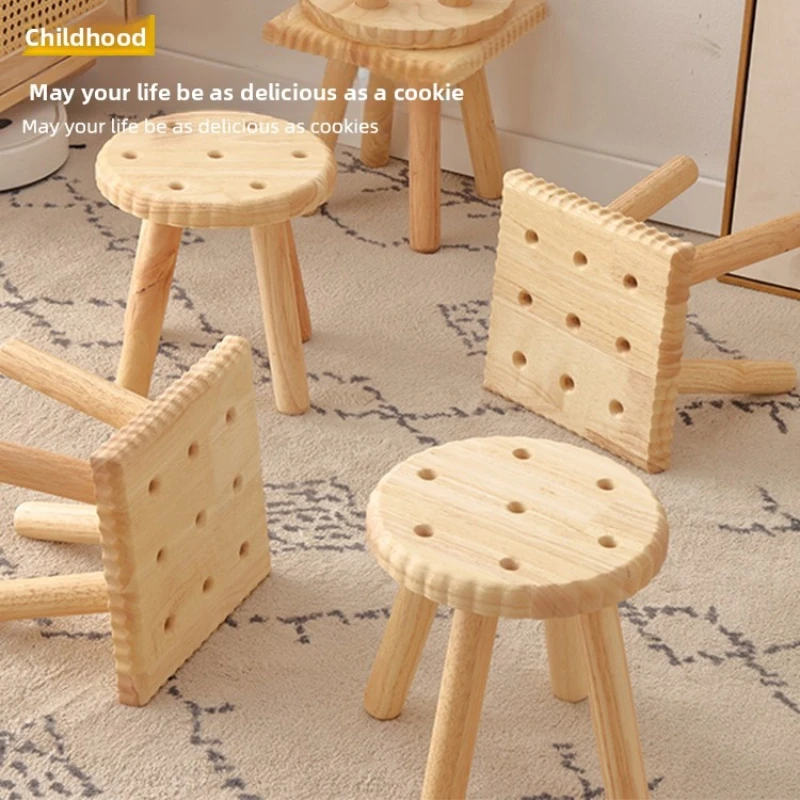 Cute Cookie Solid Wood Stool Removable Leg Small Bench Home Entryway Shoe Stool